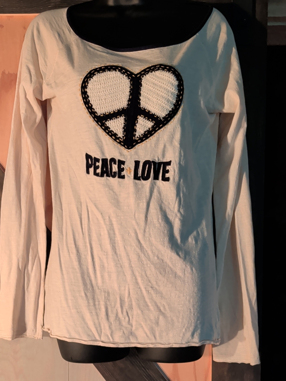 LUCKY BRAND Peace + Love Heart Graphic Long Sleeve Top - White/Black